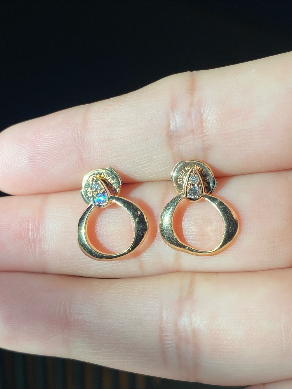 18K OMEGA DewdropYellow Gold Diamond Earrings - Picture 4 of 13